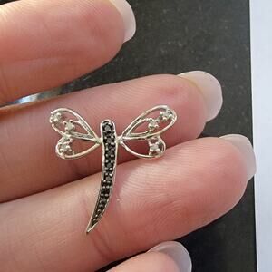 Silver Tone Dragonfly Brooch Pin Clear Rhinestones Openwork Wing Nature Gift Her